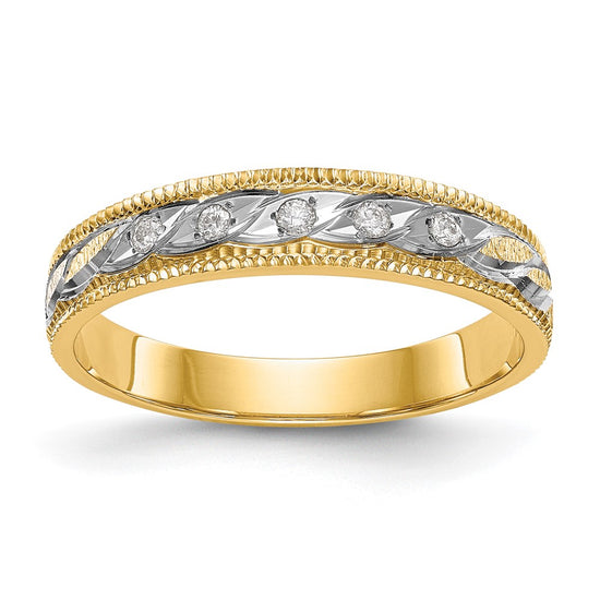 14k and Rhodium AA Quality 1/20 carat Diamond Trio Ladies Complete Wedding Band