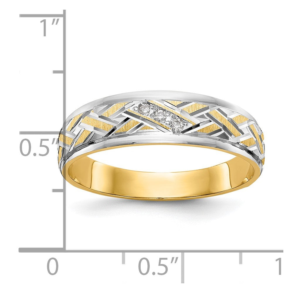 14k and Rhodium AA Quality .03 carat Diamond Trio Mens Complete Wedding Band
