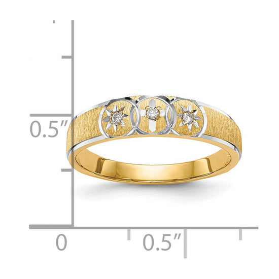 14k and Rhodium AA Quality .03 carat Diamond Trio Ladies Complete Wedding Band with Cross