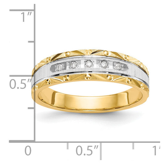 14k and Rhodium AA Quality 1/20 carat Diamond Trio Mens Complete Wedding Band