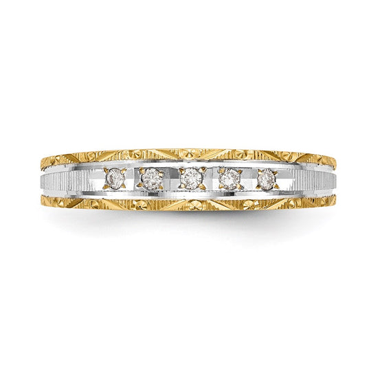 14k and Rhodium AA Quality 1/20 carat Diamond Trio Ladies Complete Wedding Band