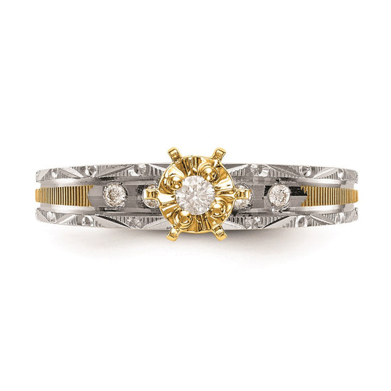 14k and Rhodium AA Quality 1/10 carat Diamond Trio Complete Engagement Ring