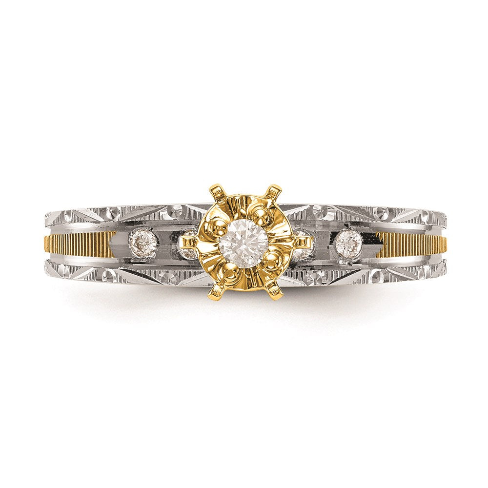 14k and Rhodium AA Quality 1/10 carat Diamond Trio Complete Engagement Ring