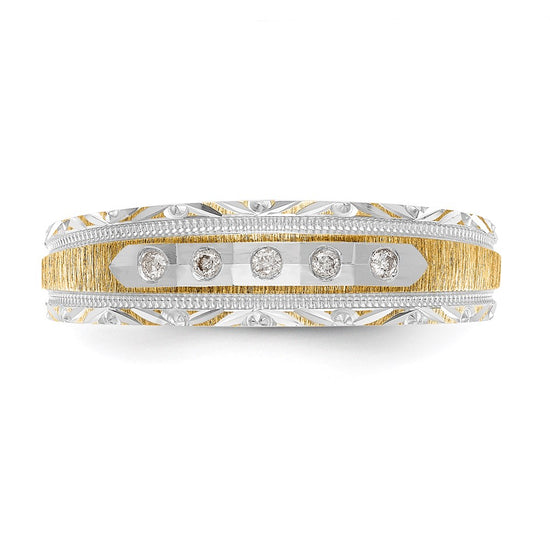 14k and Rhodium AA Quality 1/20 carat Diamond Trio Mens Complete Wedding Band