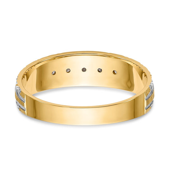14k and Rhodium AA Quality 1/20 carat Diamond Trio Mens Complete Wedding Band