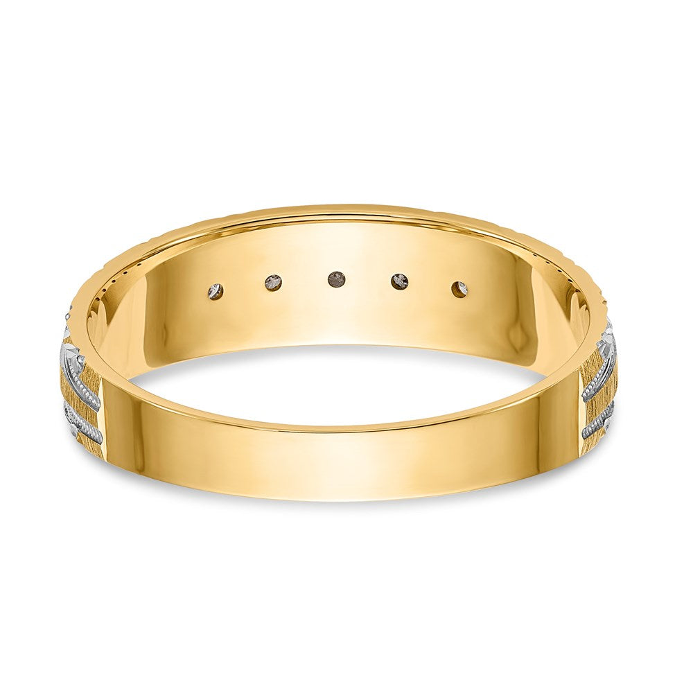 14k and Rhodium AA Quality 1/20 carat Diamond Trio Mens Complete Wedding Band