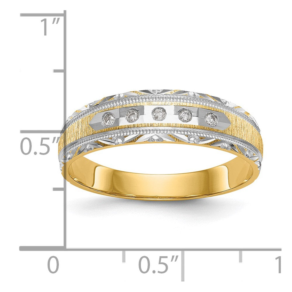 14k and Rhodium AA Quality 1/20 carat Diamond Trio Mens Complete Wedding Band