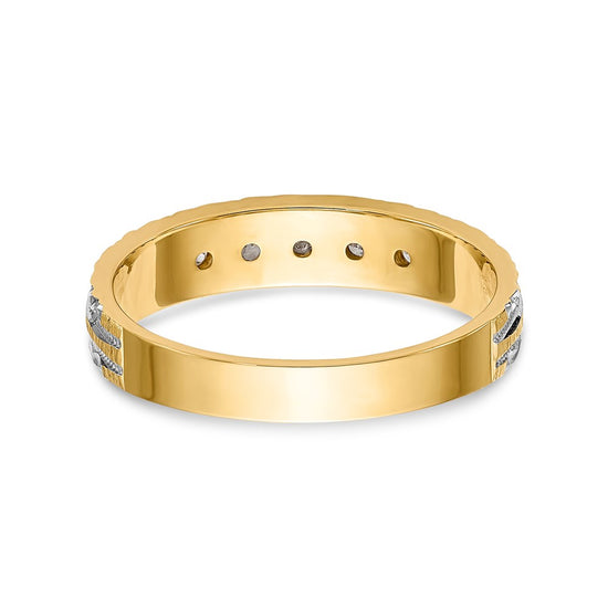 14k and Rhodium AA Quality 1/20 carat Diamond Trio Ladies Complete Wedding Band