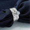 14k White Gold AA Quality .02 carat Diamond Trio Ladies Complete Wedding Band