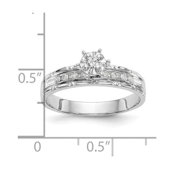 14k White Gold AA Quality 1/8 carat Diamond Trio Complete Engagement Ring