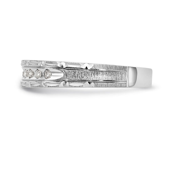 14k White Gold AA Quality 1/10 carat Diamond Trio Ladies Complete Wedding Band