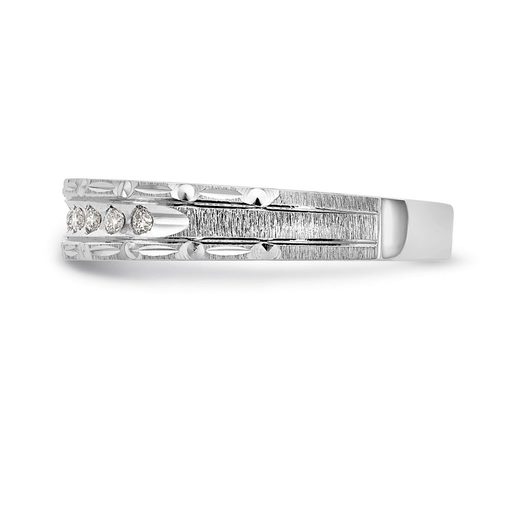 14k White Gold AA Quality 1/10 carat Diamond Trio Ladies Complete Wedding Band