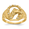 14k AAA Diamond Horseshoe with Horse in Center Mens Ring