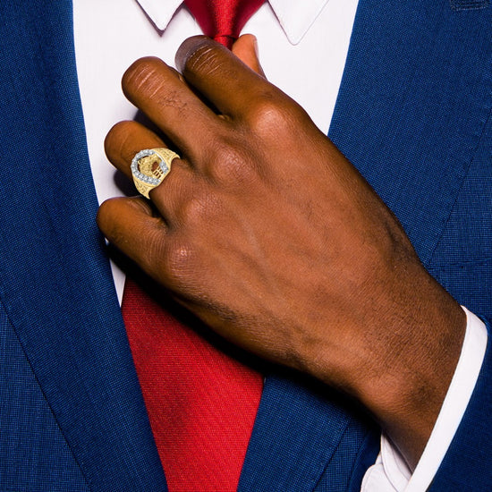 14k Two-tone1/6 carat VS Diamond Horseshoe with Horse in Center Mens Ring