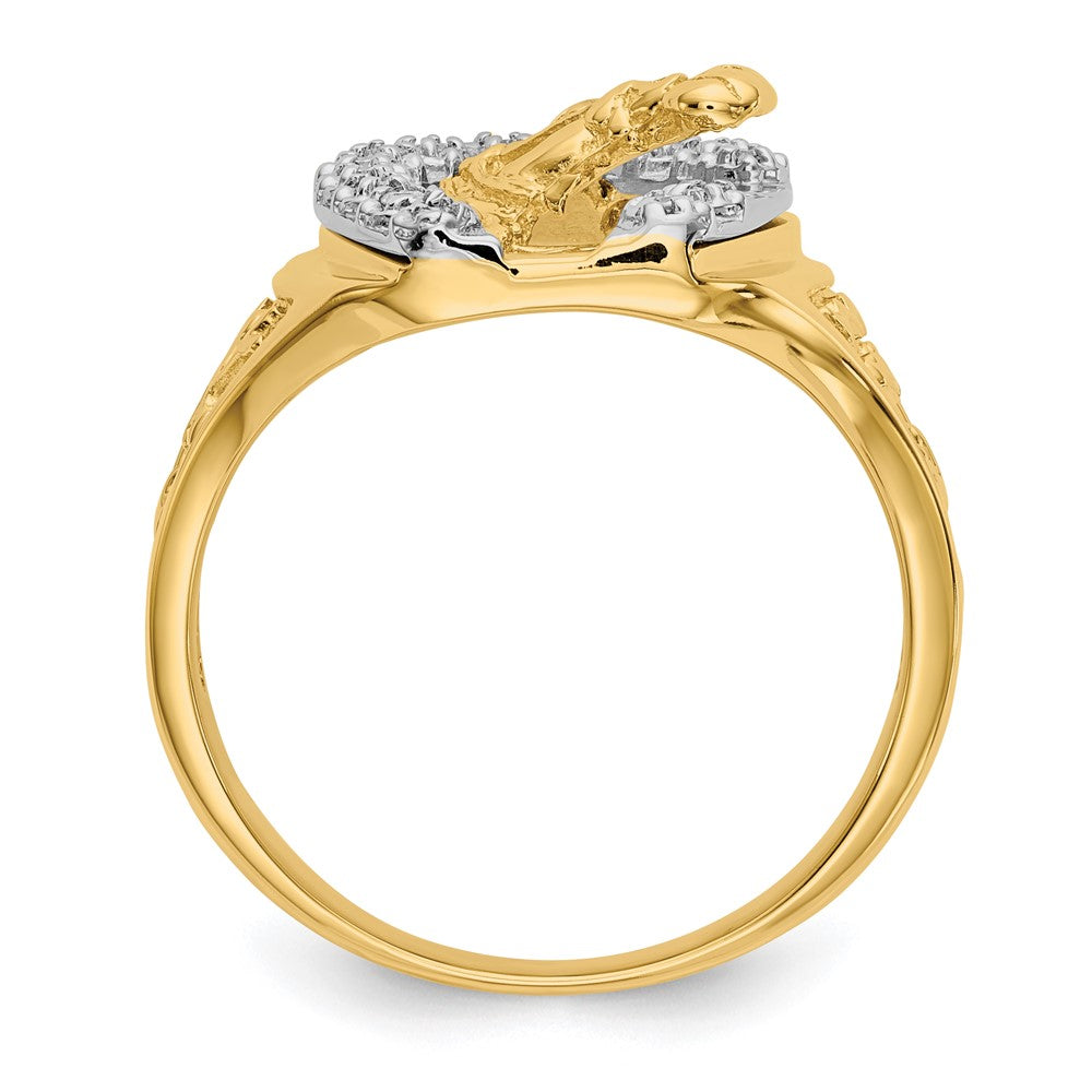 14k Two-tone1/6 carat VS Diamond Horseshoe with Horse in Center Mens Ring