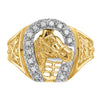 14k Two-tone1/6 carat VS Diamond Horseshoe with Horse in Center Mens Ring