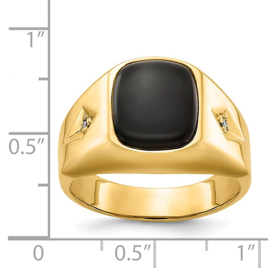 14k Cushion Onyx and AAA Diamond Mens Ring