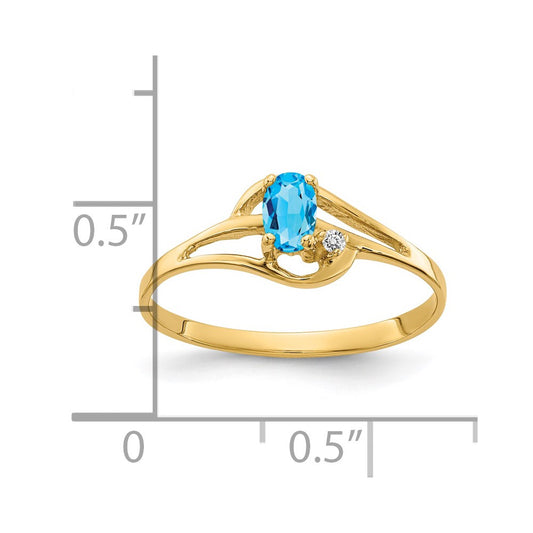 14k 5x3mm Oval Blue Topaz and AA Diamond Ring