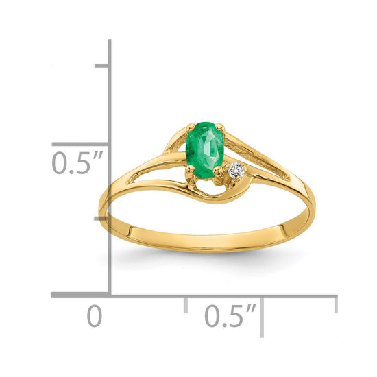 14k 5x3mm Oval Emerald and AA Diamond Ring