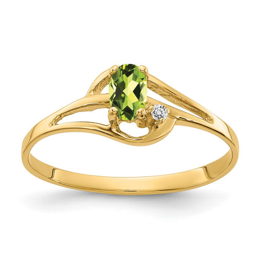 14k 5x3mm Oval Peridot and VS Diamond Ring