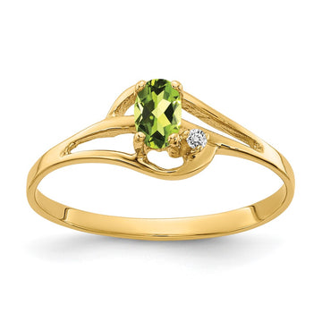 14k 5x3mm Oval Peridot and AA Diamond Ring