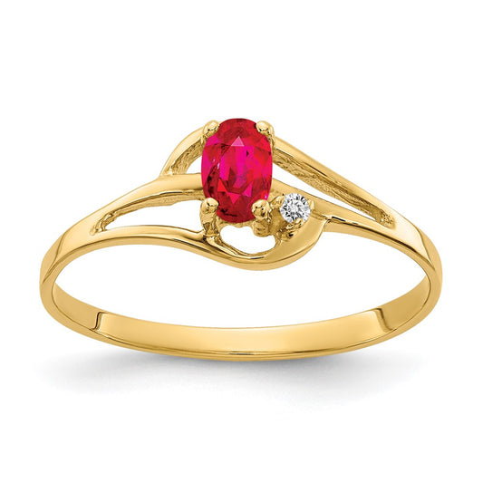 14k 5x3mm Oval Ruby and VS Diamond Ring