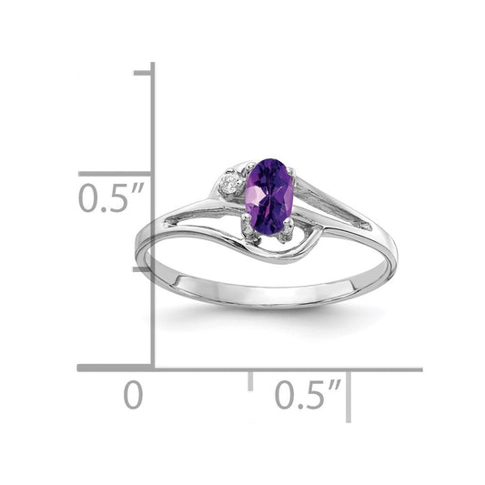 14k White Gold 5x3mm Oval Amethyst and AA Diamond Ring