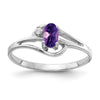 14k White Gold 5x3mm Oval Amethyst and AA Diamond Ring