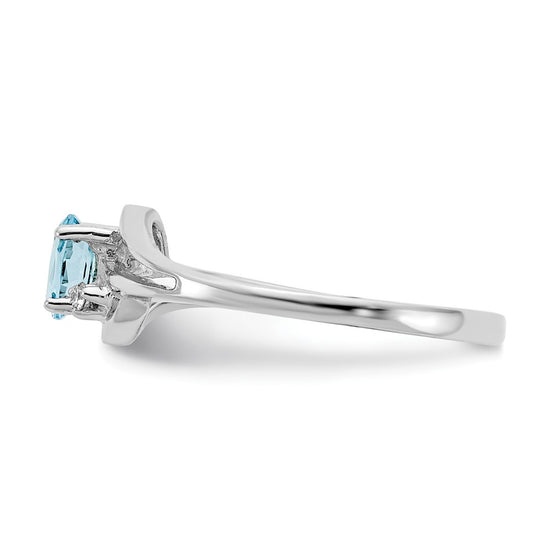 14k White Gold 5x3mm Oval Blue Topaz and AA Diamond Ring