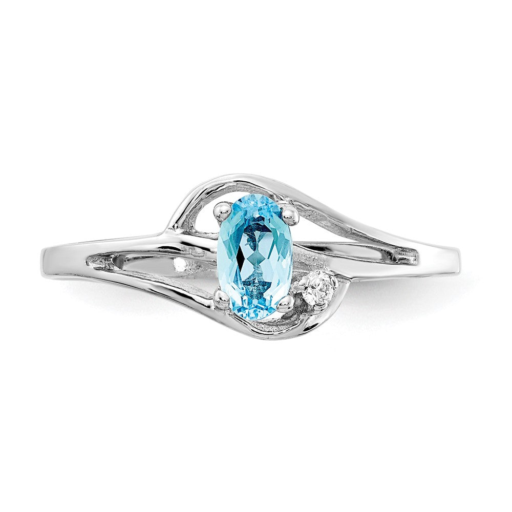 14k White Gold 5x3mm Oval Blue Topaz and AA Diamond Ring