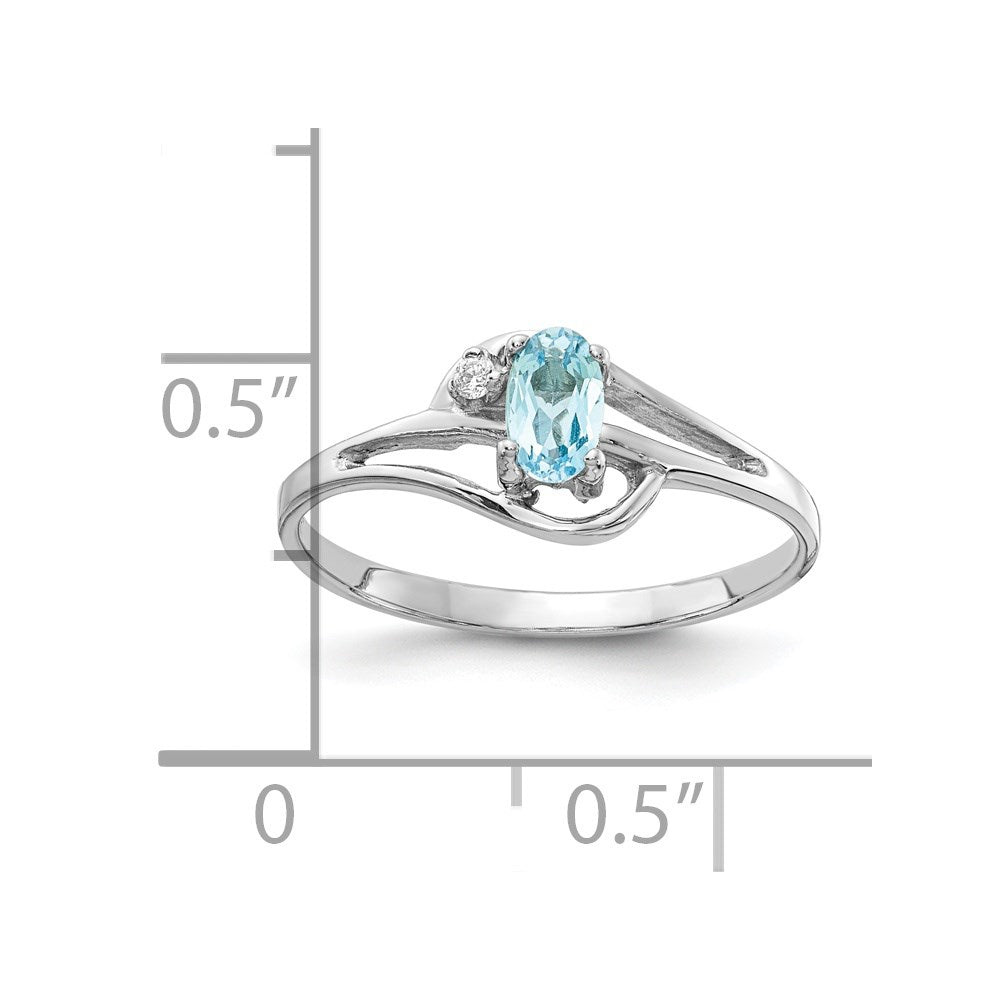 14k White Gold 5x3mm Oval Blue Topaz and AA Diamond Ring