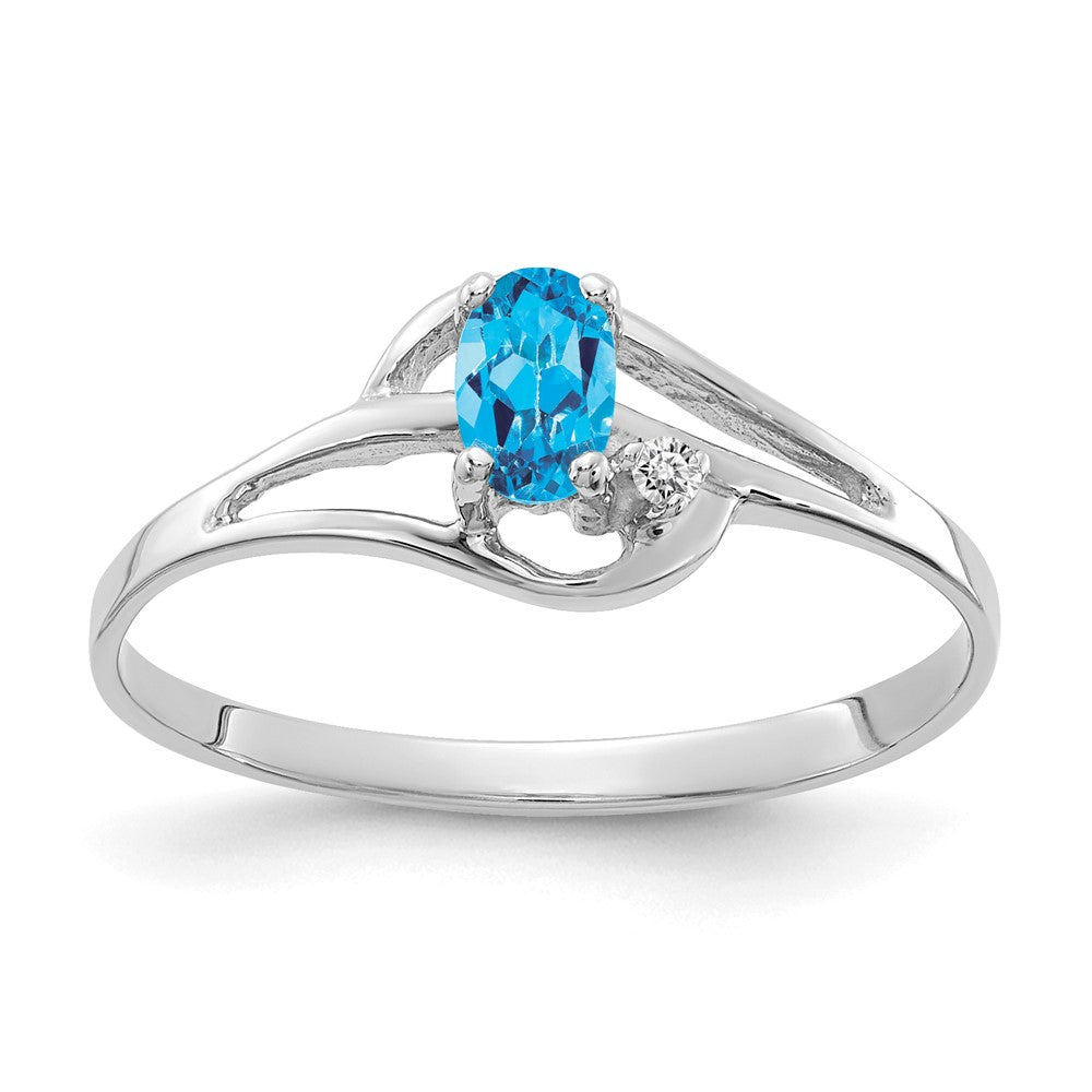 14k White Gold 5x3mm Oval Blue Topaz and AA Diamond Ring