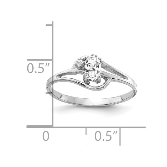 14k White Gold 5x3mm Oval Cubic Zirconia and AA Diamond Ring