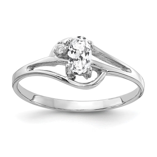14k White Gold 5x3mm Oval Cubic Zirconia and AA Diamond Ring