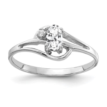 14k White Gold 5x3mm Oval Cubic Zirconia and AA Diamond Ring
