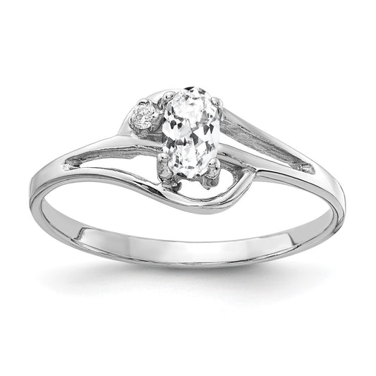 14k White Gold 5x3mm Oval Cubic Zirconia and AA Diamond Ring