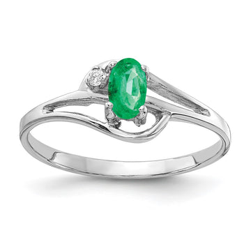 14k White Gold 5x3mm Oval Emerald and A Diamond Ring