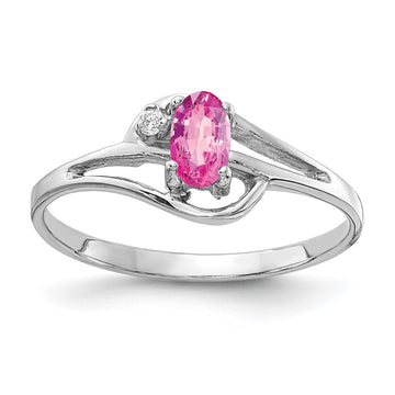 14k White Gold 5x3mm Oval Pink Sapphire and AA Diamond Ring