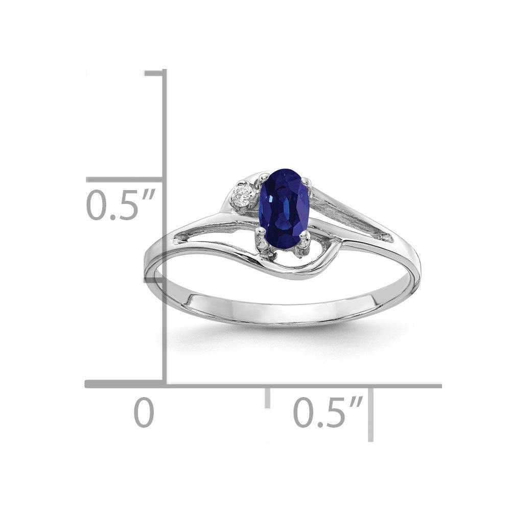 14k White Gold 5x3mm Oval Blue Sapphire and AA Diamond Ring