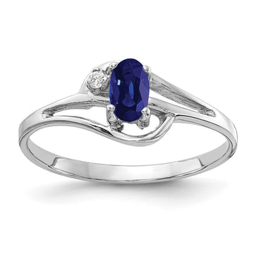 14k White Gold 5x3mm Oval Blue Sapphire and AA Diamond Ring