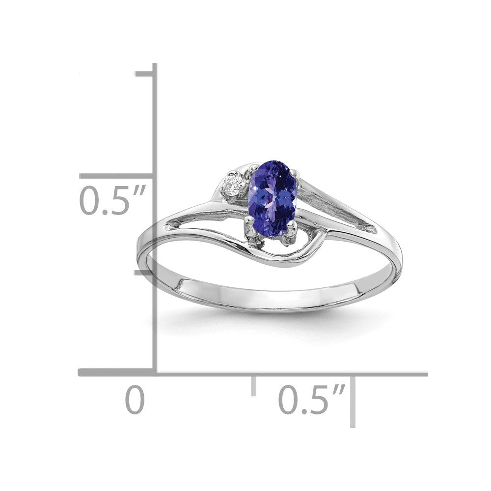 14k White Gold 5x3mm Oval Tanzanite and AA Diamond Ring