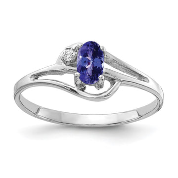 14k White Gold 5x3mm Oval Tanzanite and AA Diamond Ring