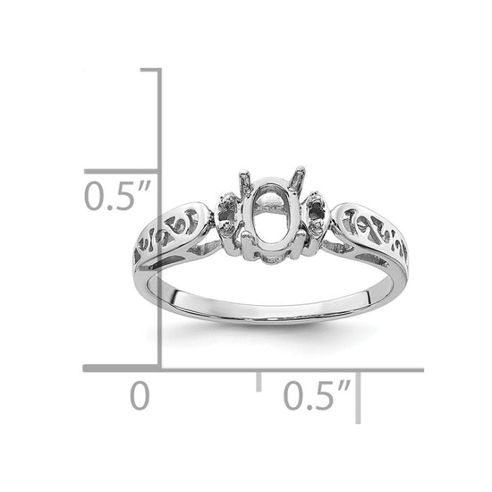 14k White Gold Polished .04ct. Diamond & 6x4 Oval Gemstone Ring Mounting