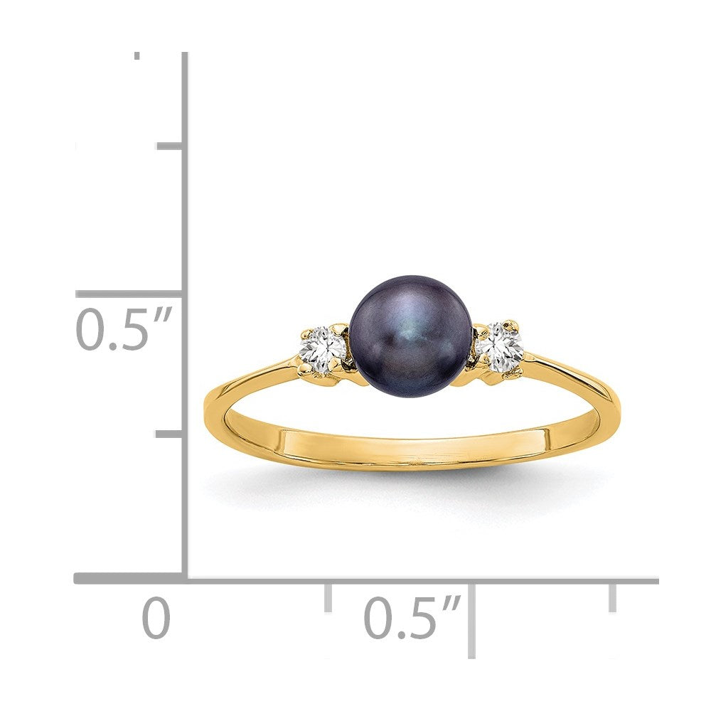 14k 5mm Black Freshwater Cultured Pearl and 1/15 carat A Diamond Ring
