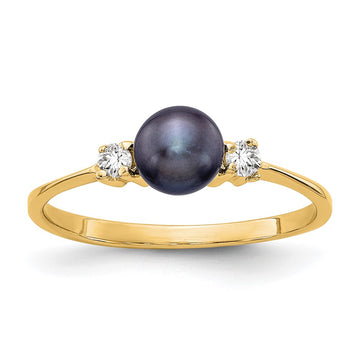 14k 5mm Black Freshwater Cultured Pearl and 1/15 carat A Diamond Ring