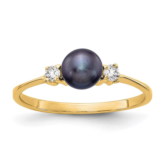 14k 5mm Black Freshwater Cultured Pearl and 1/15 carat A Diamond Ring
