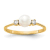 14k 5mm White Freshwater Cultured Pearl and 1/15 carat AAA Diamond Ring