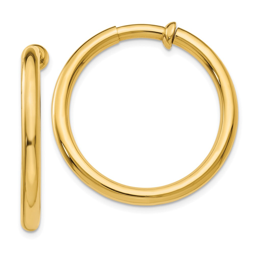 14k 3x25mm Polished Tube Hoop Non-pierced Earrings