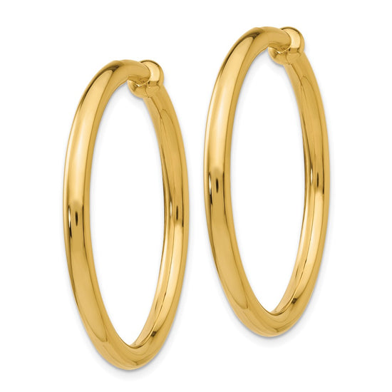 14k 3x30mm Polished Tube Hoop Non-pierced Earrings
