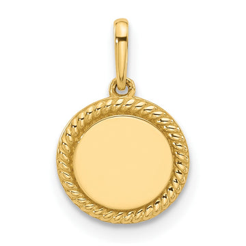 14K Polished with Rope Edge .009mm Thickness Engravable Round 9.9mm Disc Charm